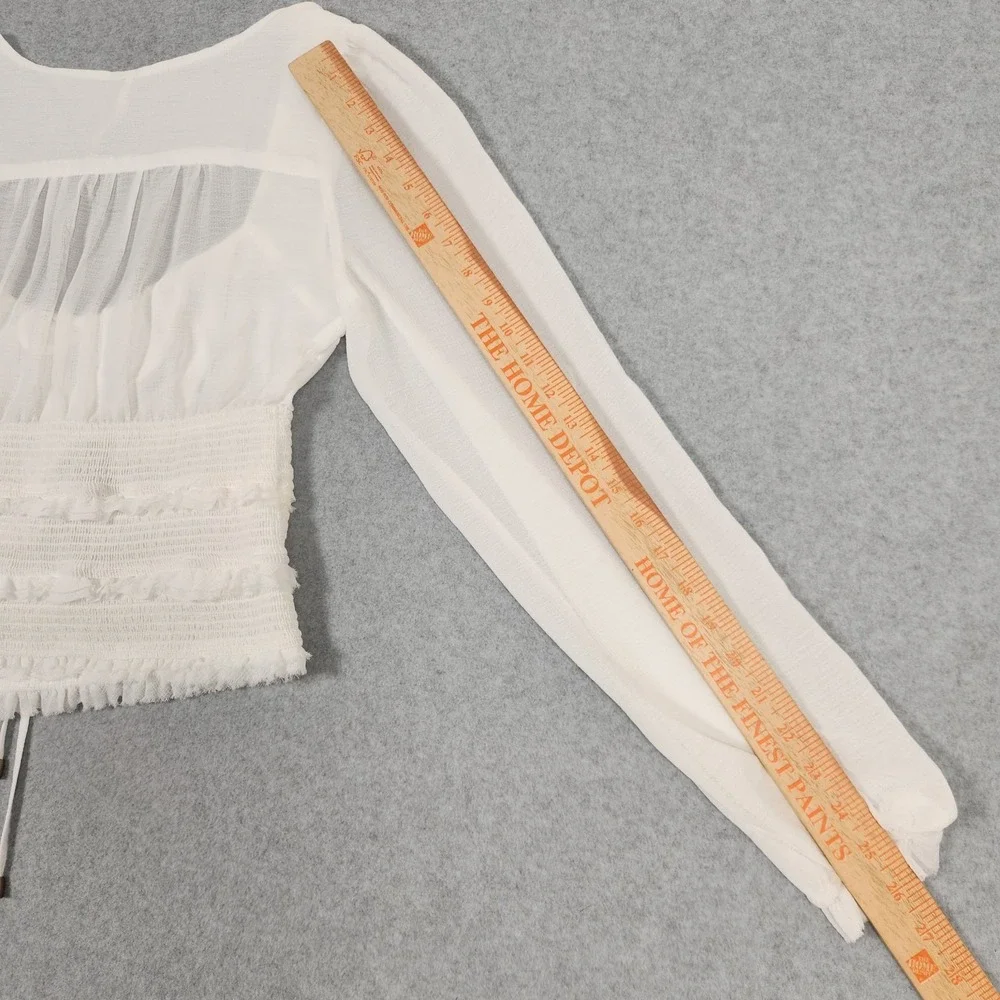 Free People Lolita Top Medium White Balloon Sleeve Cottagecore Boho Fairy